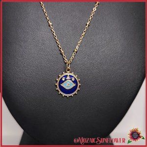 Nazar/ Evil Eye Cobalt Blue Turquoise Enamel Rose Gold Inset Crystals O Chain